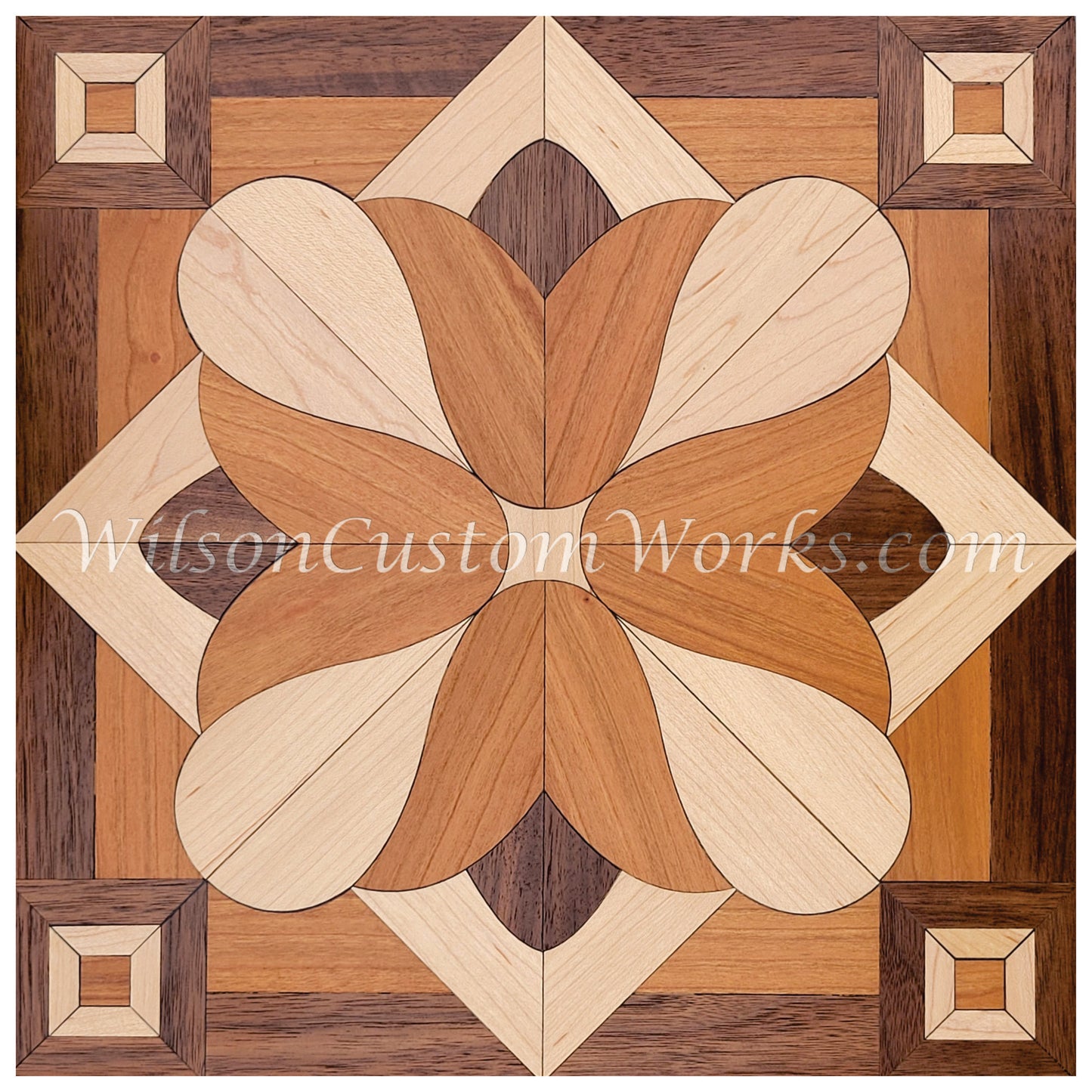 Wilson Custom Works hardwood wood floor inlay medallion Amsterdam square tile design