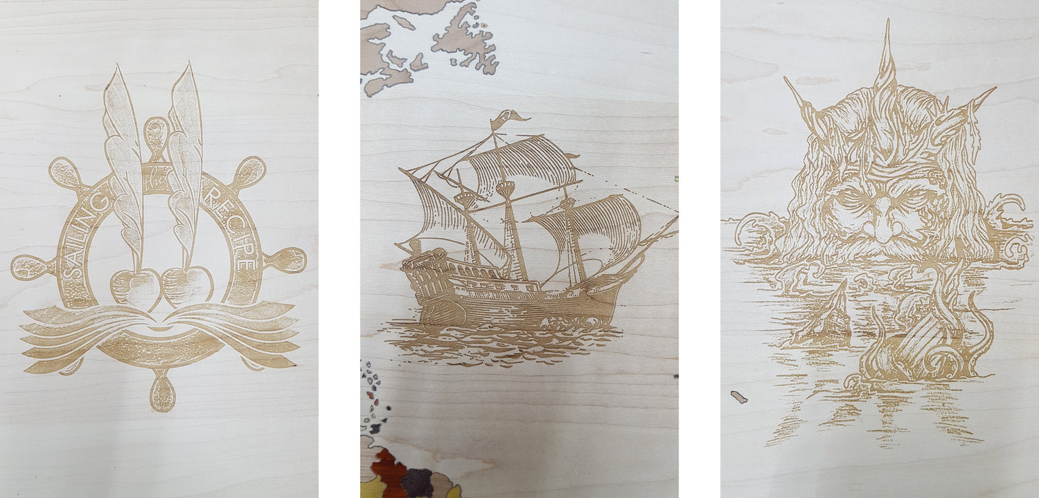 Wilson Custom Works customized wood nautical themed world map design inlay boat table top