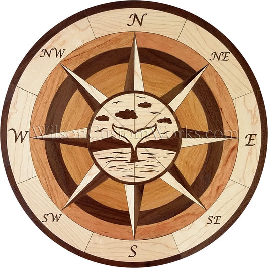 hardwood wood floor inlay medallion nautical compass rose whale tadoussac
