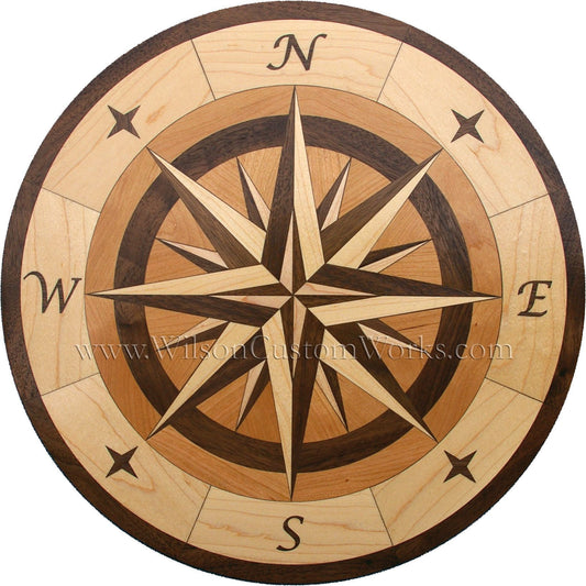 Wilson Custom Works hardwood wood floor inlay medallion nordik compass rose nautical design