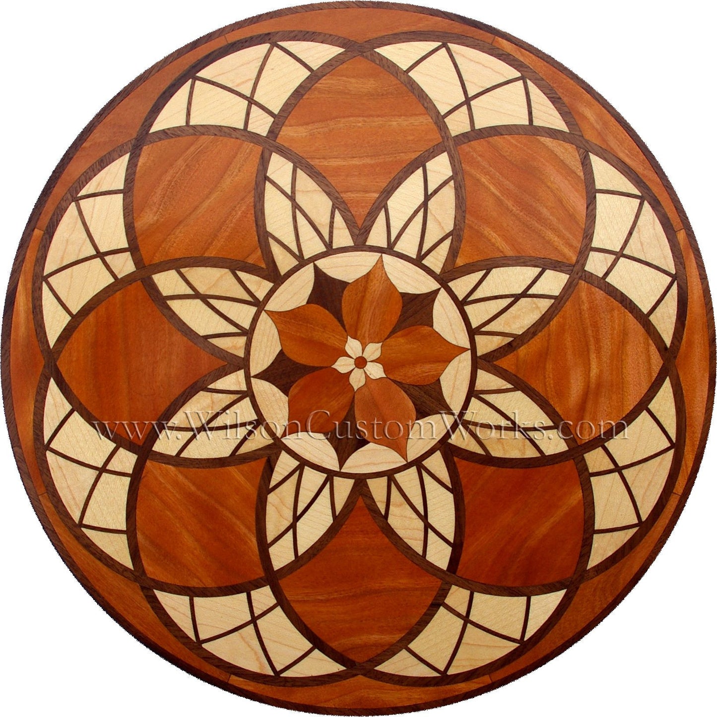 Wilson Custom Works hardwood wood floor inlay medallion stained glass design