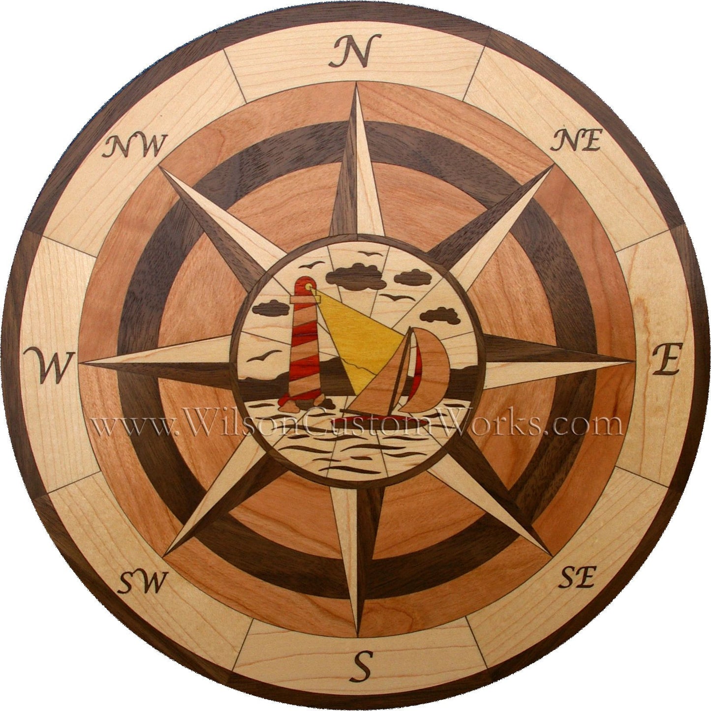 Wilson Custom Works hardwood wood floor inlay medallion nova scotia compass rose nautical design