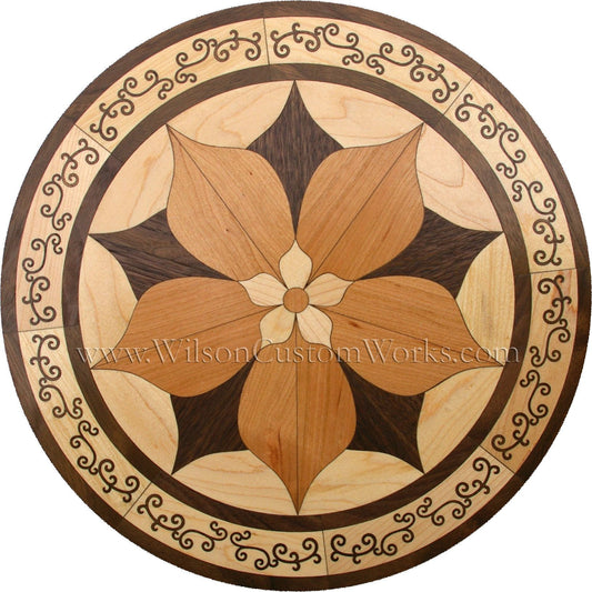 Wilson Custom Works hardwood wood floor inlay medallion ornate flower design