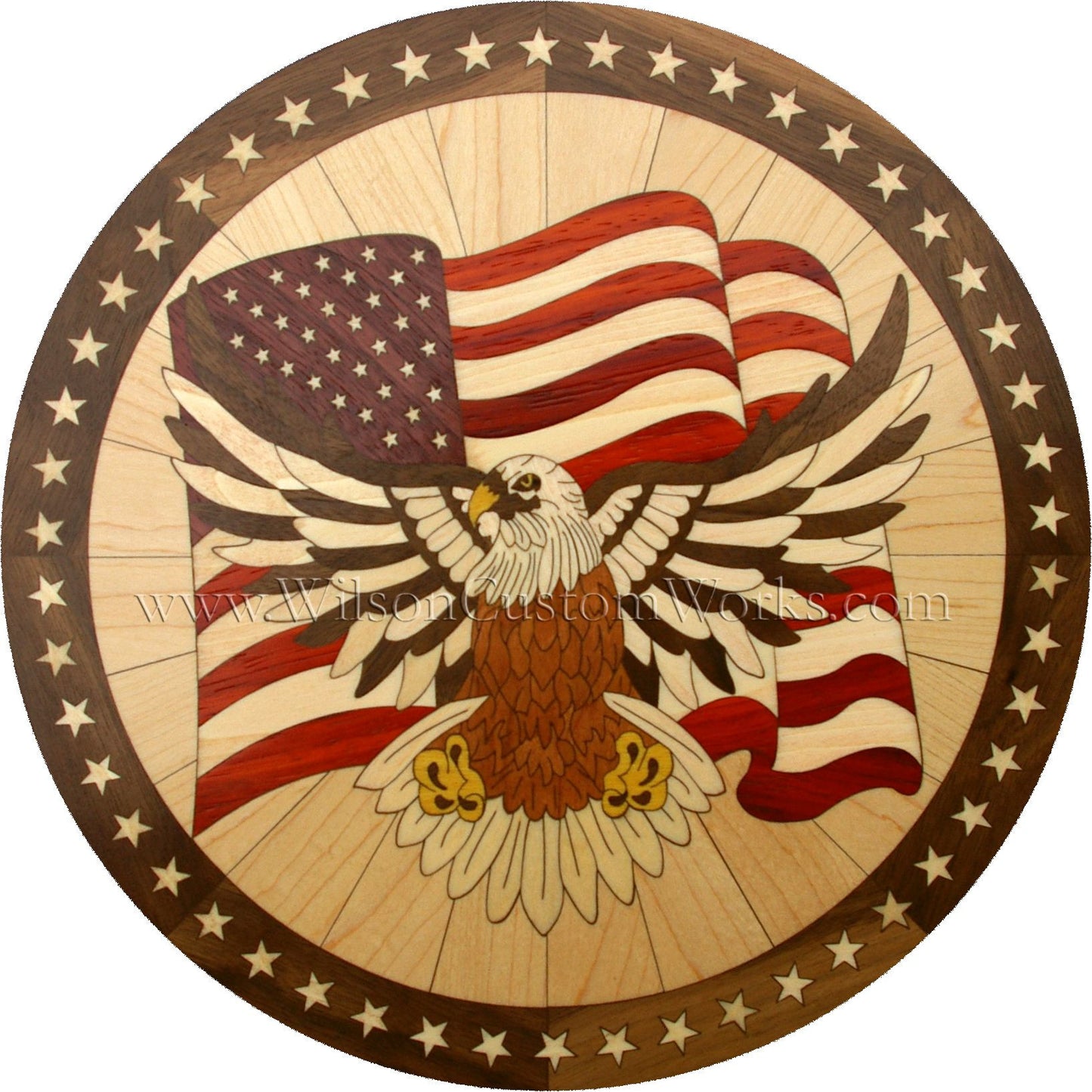 Wilson Custom Works hardwood wood floor inlay medallion patriot eagle patriotic design