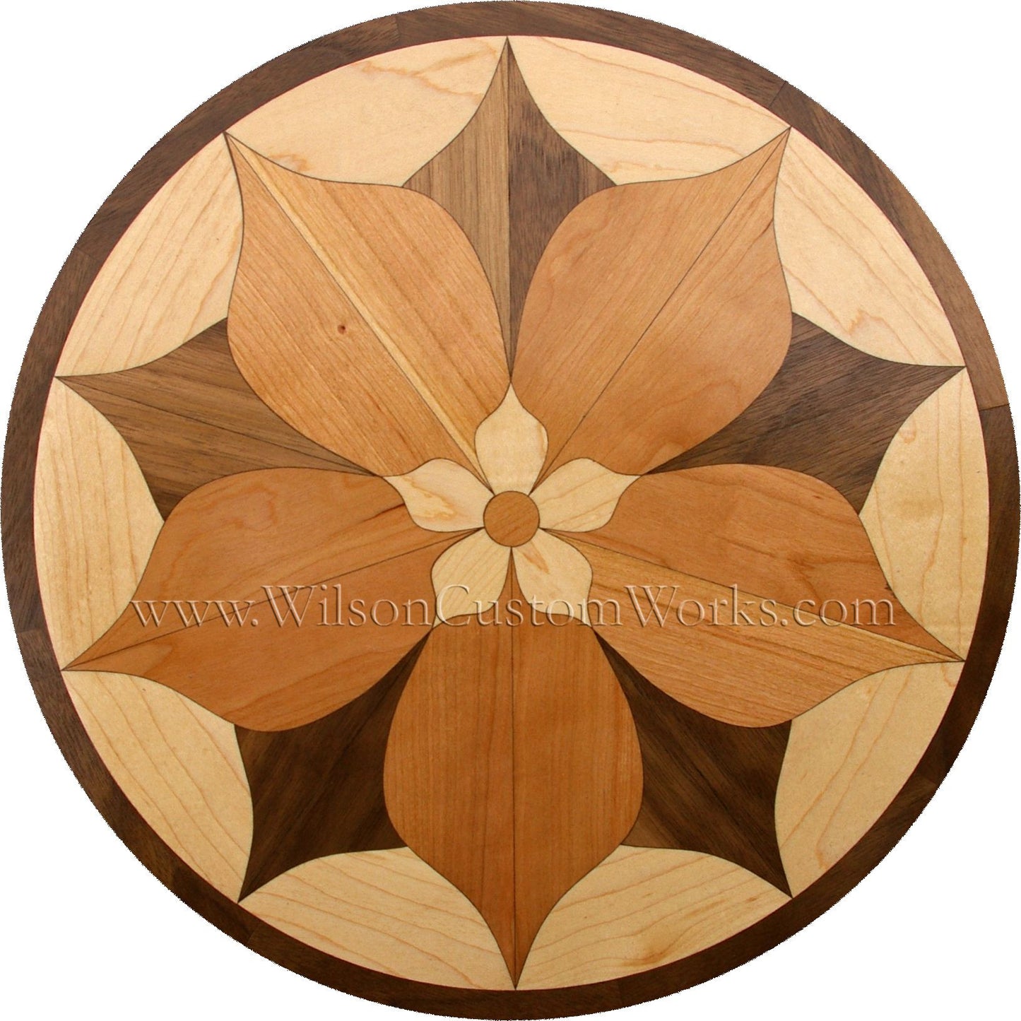 Wilson Custom Works hardwood wood floor inlay medallion spring flower design