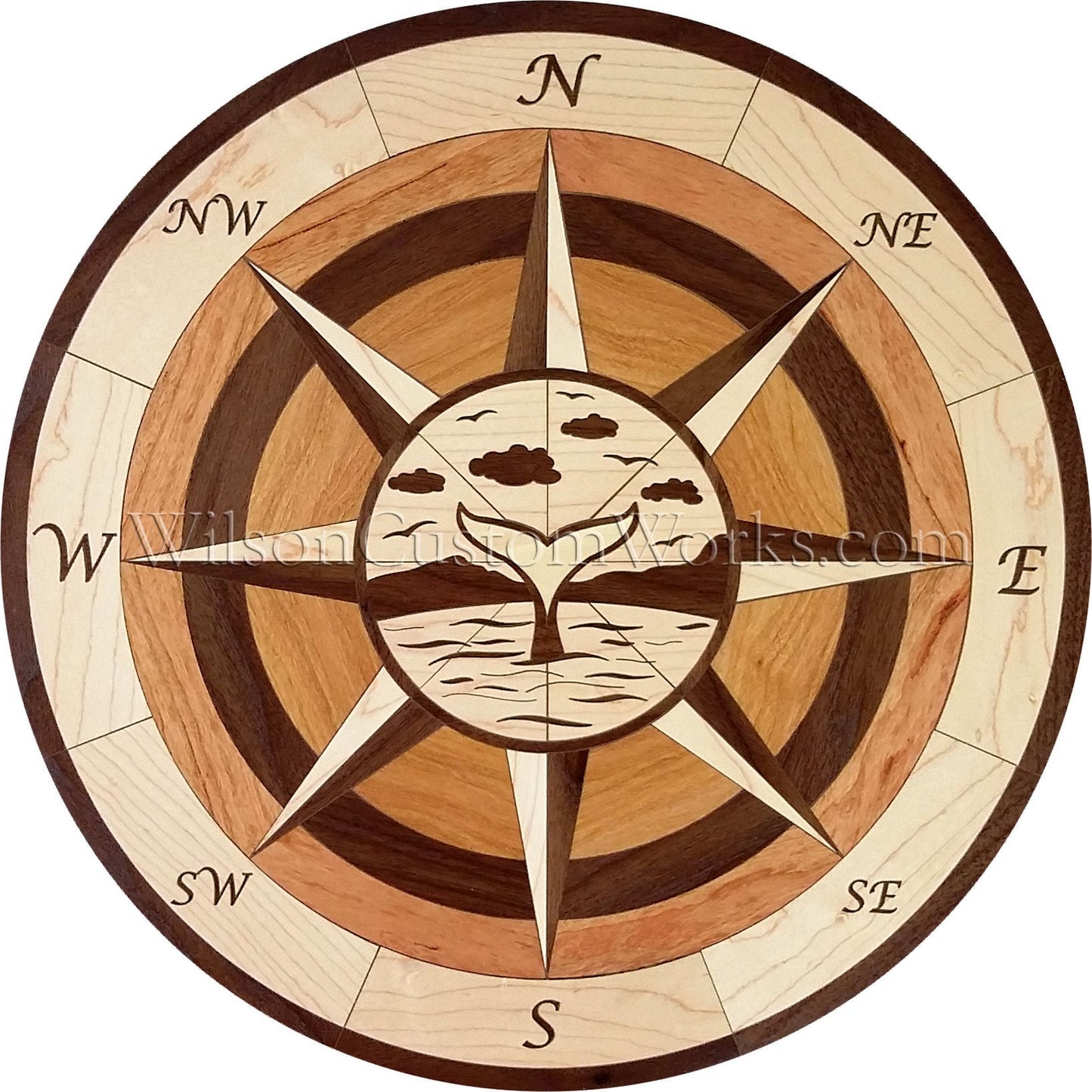 hardwood wood floor inlay medallion nautical compass rose whale tadoussac