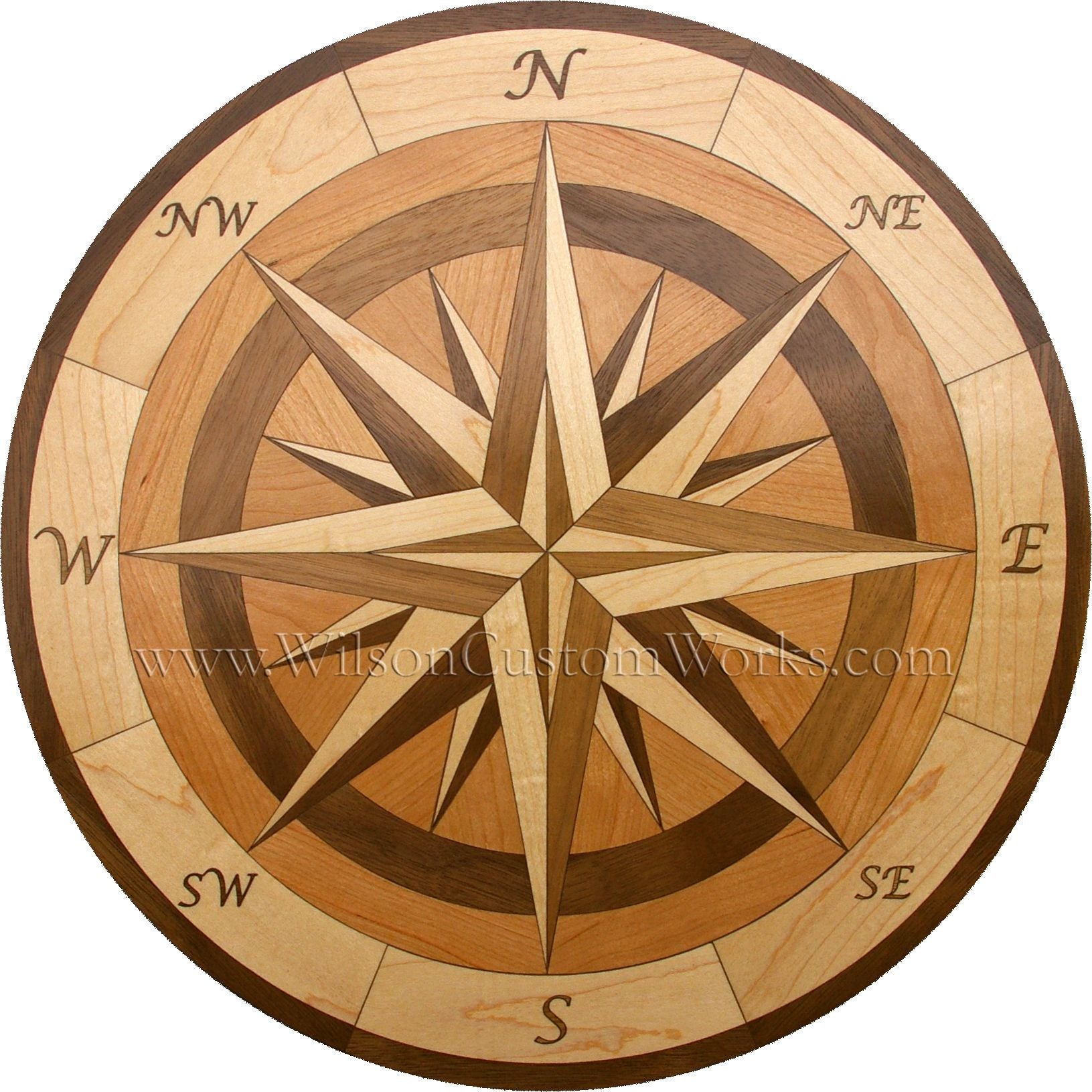 Wilson Custom Works hardwood wood floor inlay medallion compass rose nautical design