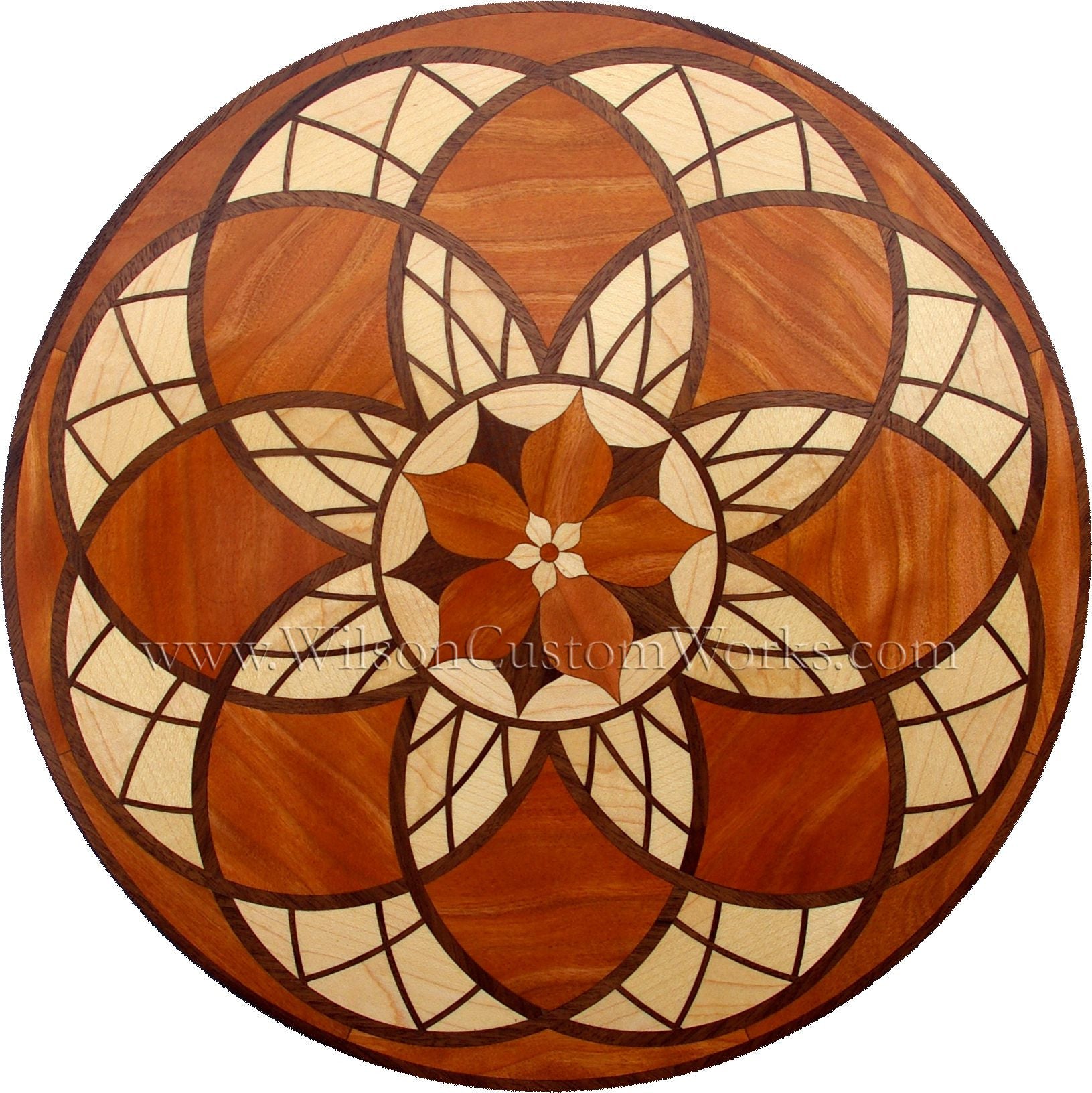 Wilson Custom Works hardwood wood floor inlay medallion stained glass design